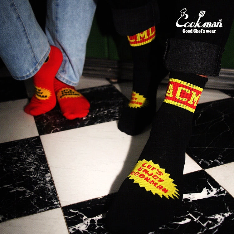 Cookman Rib Crew Socks - Flame : Black / Red