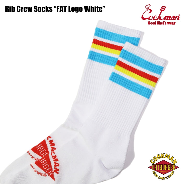 Cookman Rib Crew Socks - FAT Logo White