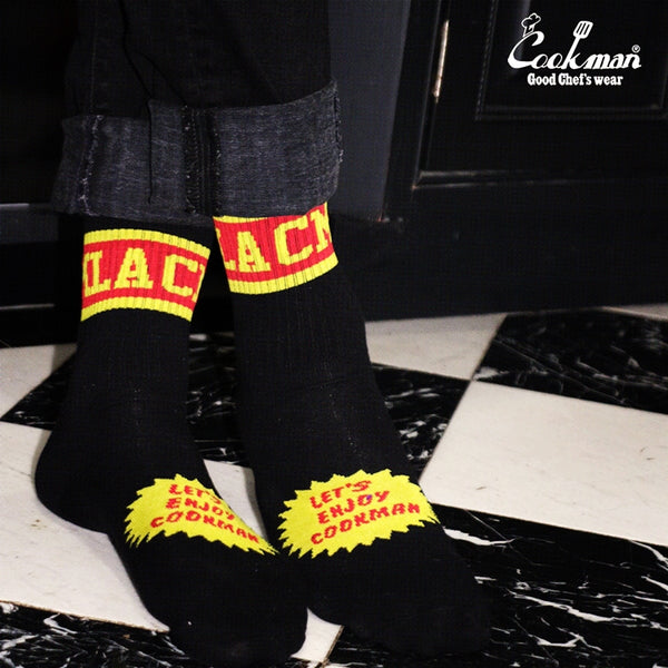 Cookman Rib Crew Socks - CMLA logo : Black