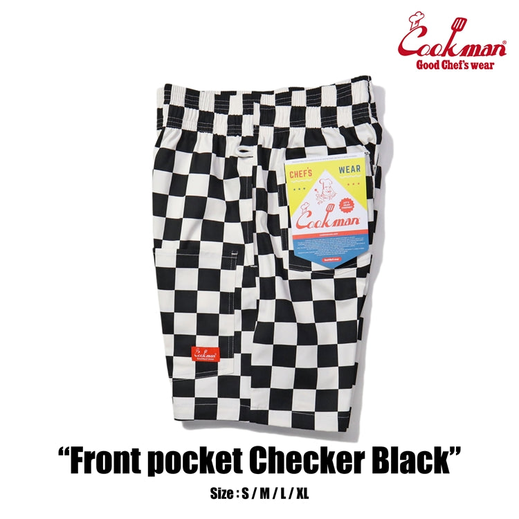 Chef Short Pants Front Pocket - Checker : Black