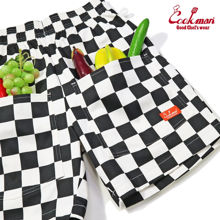 Chef Short Pants Front Pocket - Checker : Black