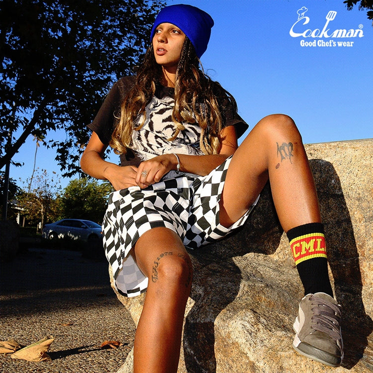 Chef Short Pants Front Pocket - Checker : Black