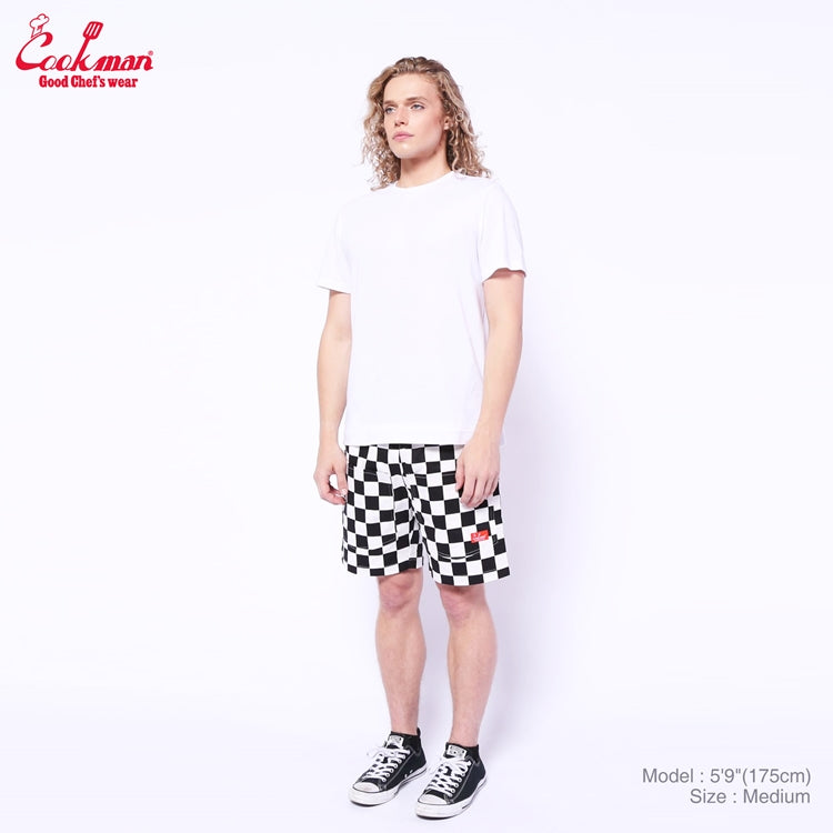 Chef Short Pants Front Pocket - Checker : Black