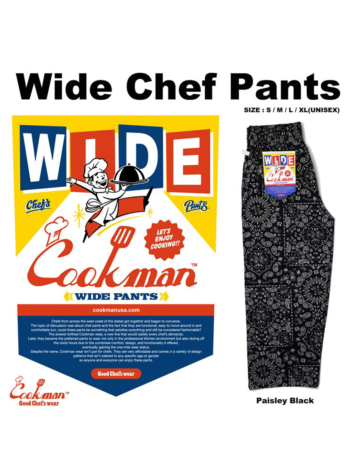 Wide Chef Pants - Paisley : Black