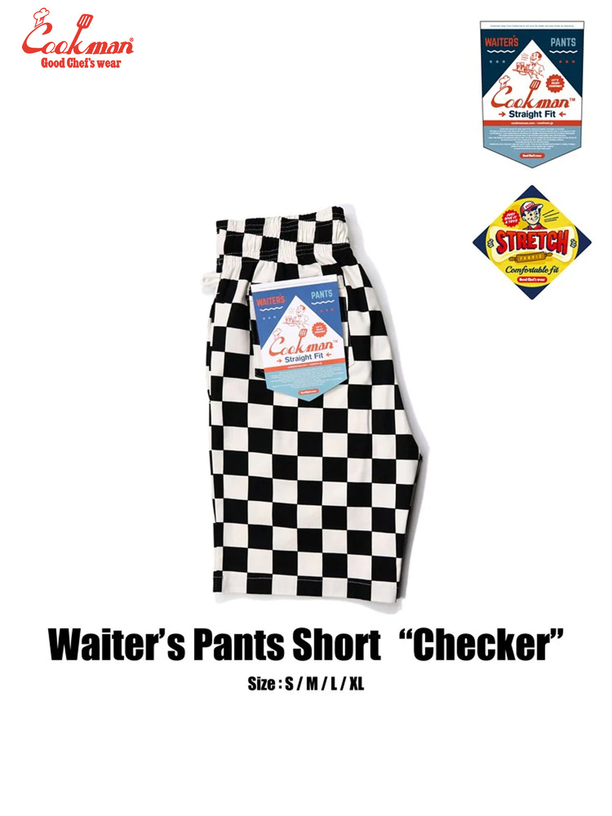 Waiter's Short Pants (stretch) - Checker : Black