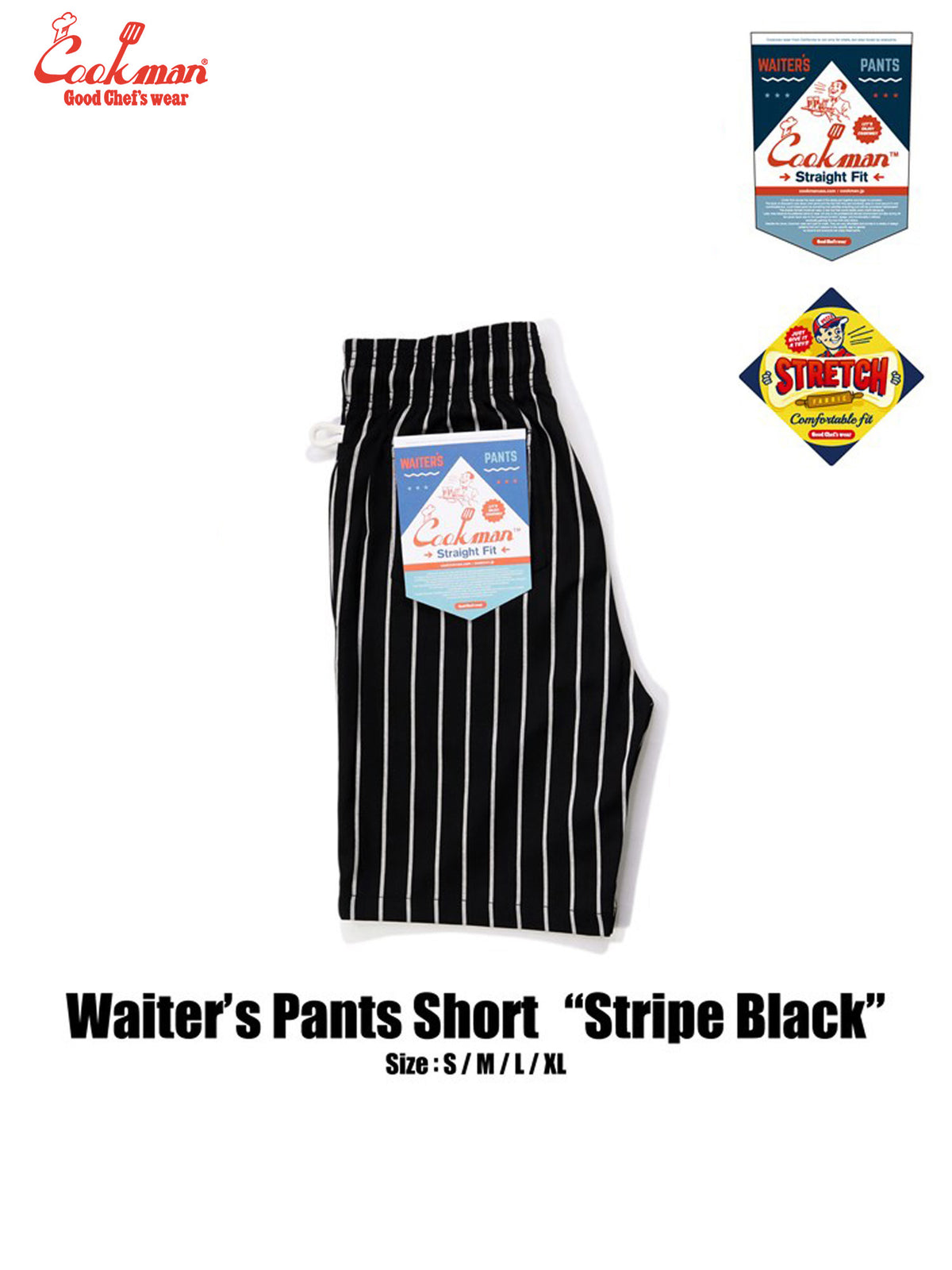 Waiter's Short Pants (stretch) - Stripe : Black