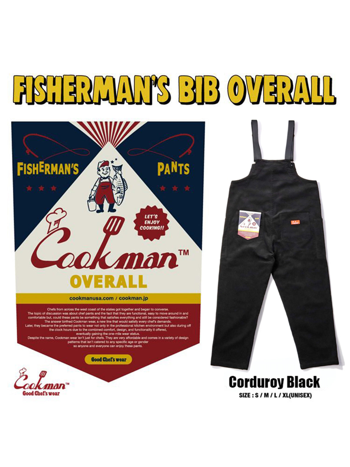 Fisherman's Bib Overall - Corduroy : Black