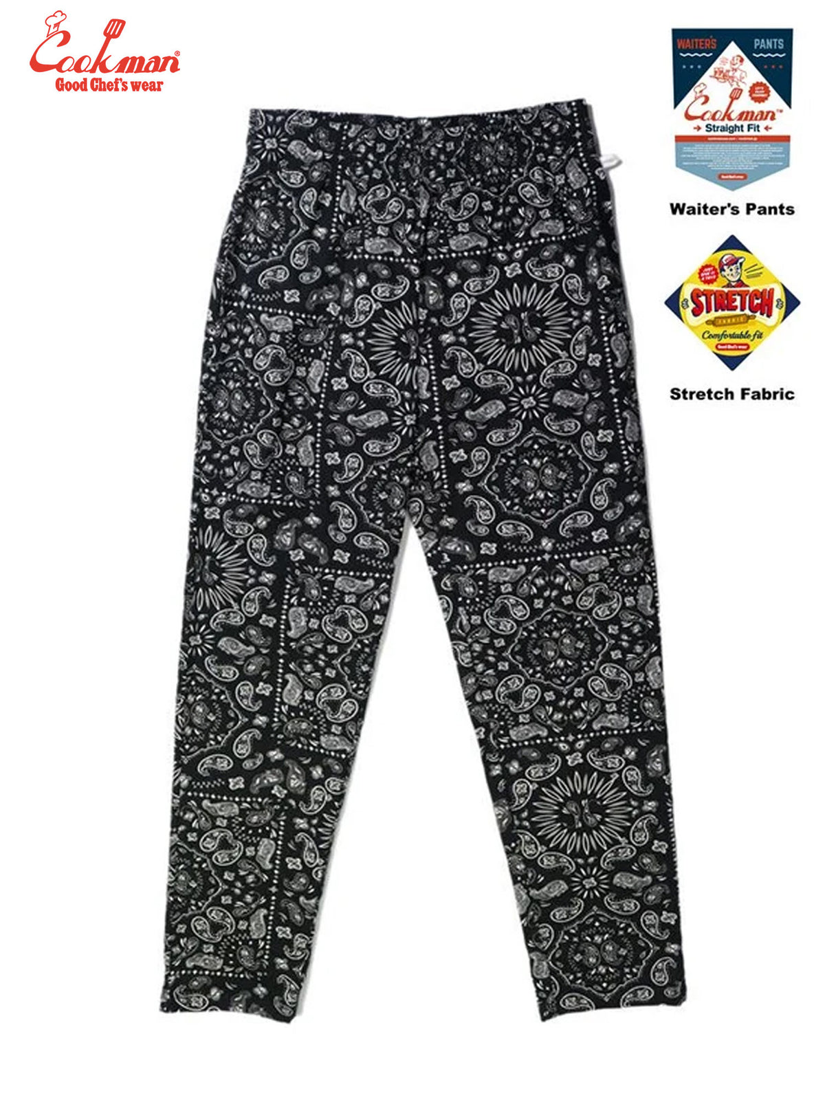 Waiter's Pants (stretch) - Paisley : Black