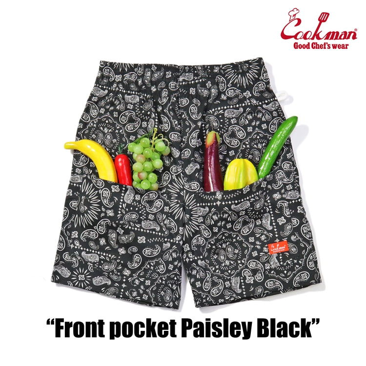 Chef Short Pants Front Pocket - Paisley : Black