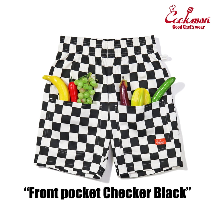 Chef Short Pants Front Pocket - Checker : Black