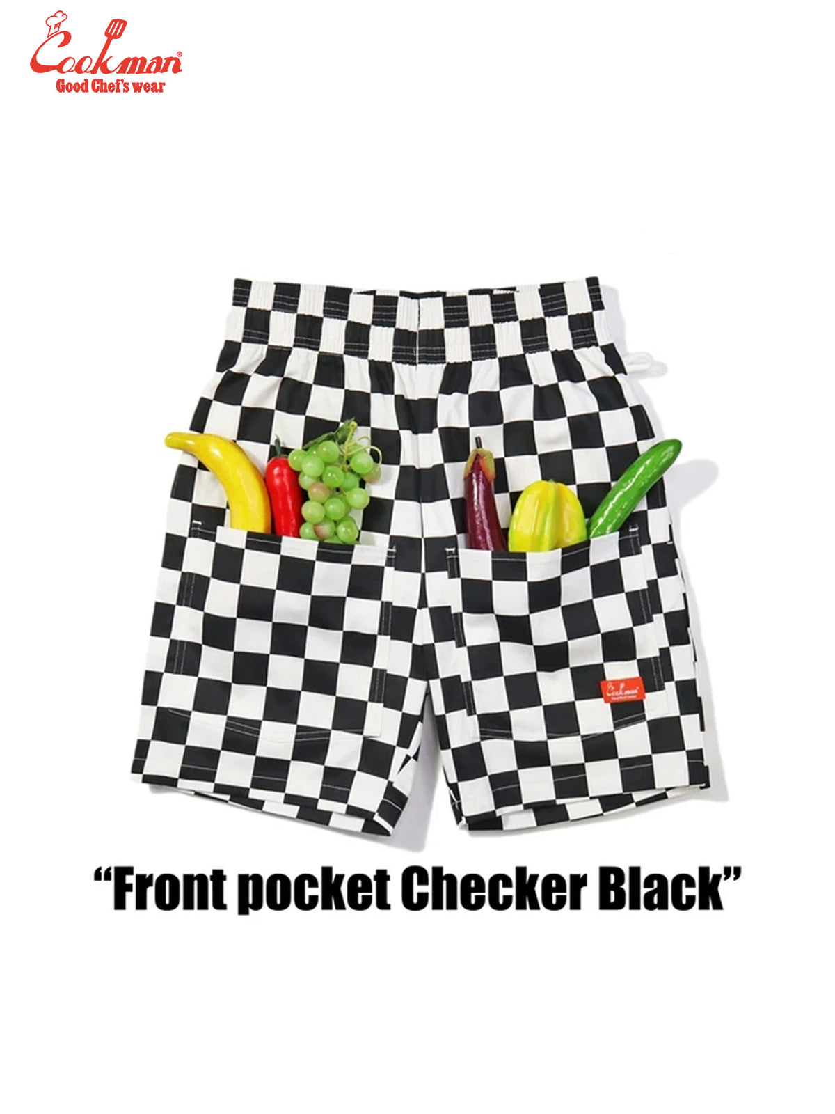 Chef Short Pants Front Pocket - Checker : Black