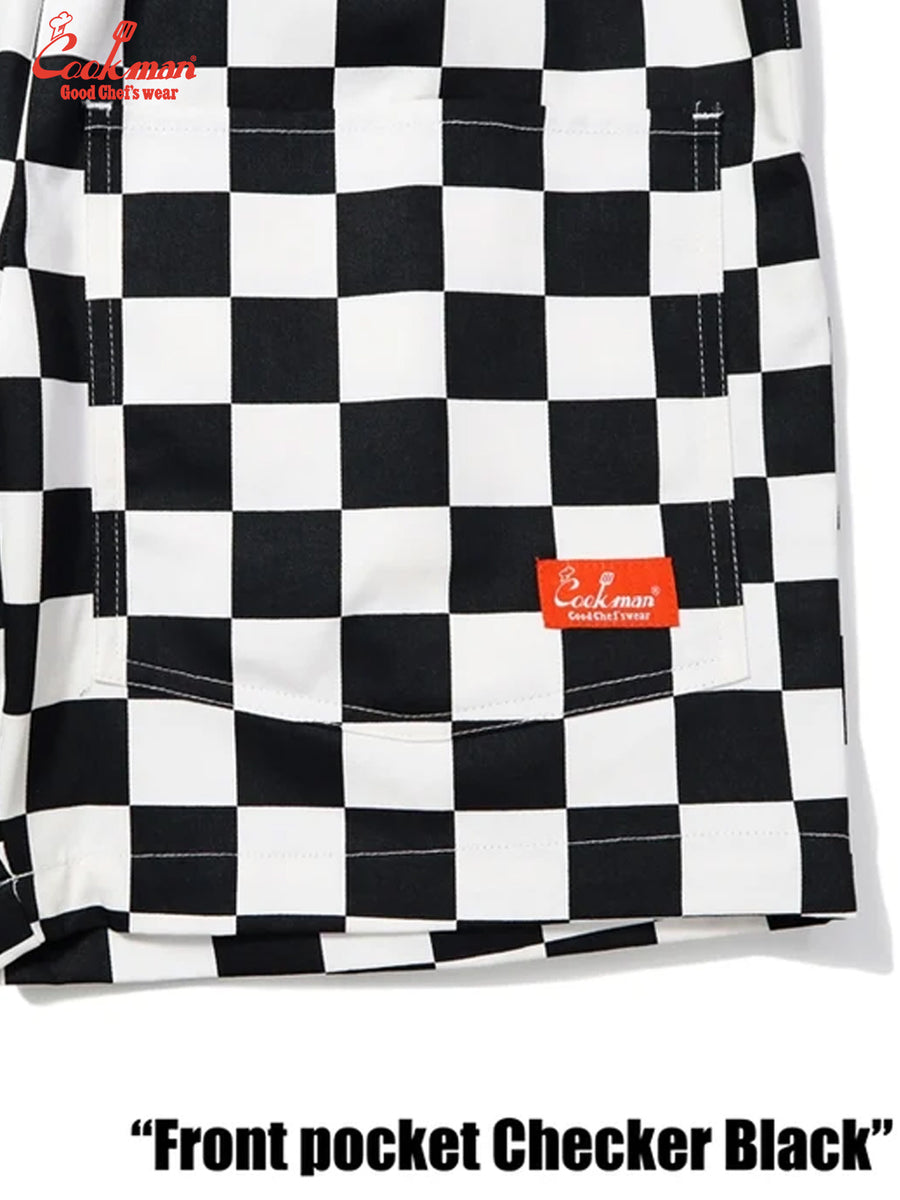 Chef Short Pants Front Pocket - Checker : Black