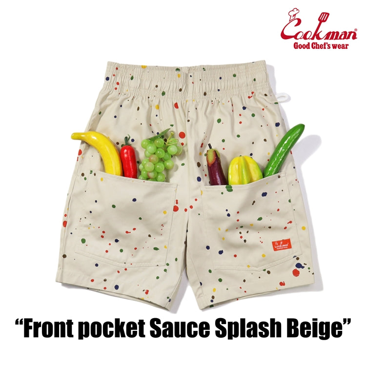 Cookman Chef Short Pants Front Pocket - Sauce Splash : Beige