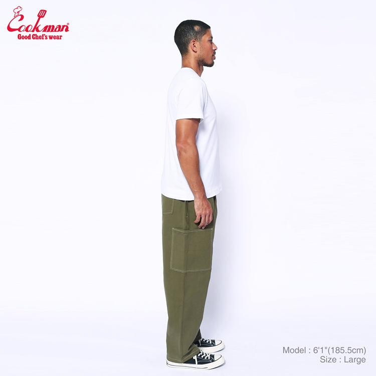 Cookman Chef Pants Semiwide - Front Pocket Duck Canvas : Olive