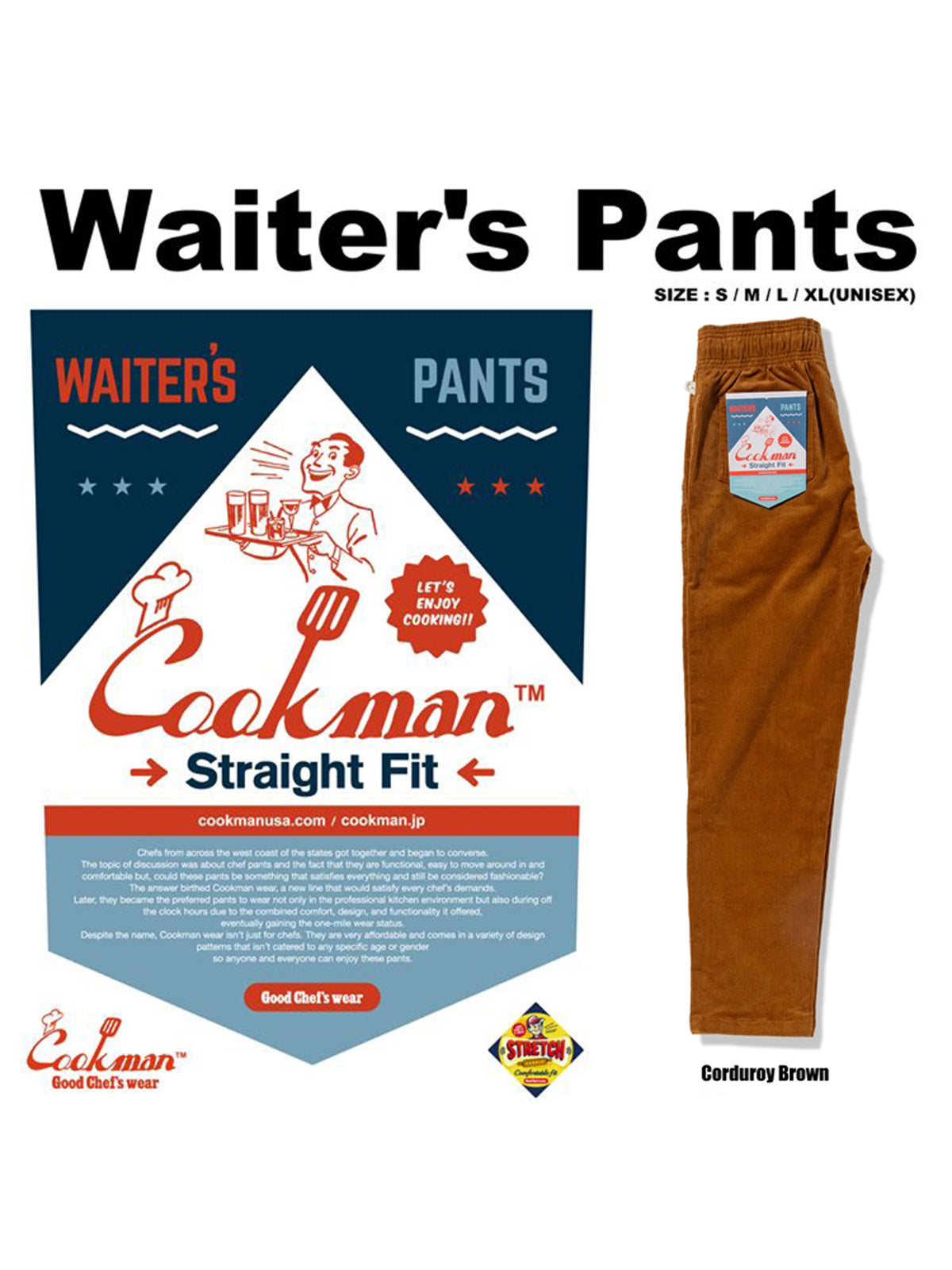 Waiter's Pants (stretch) - Corduroy : Brown