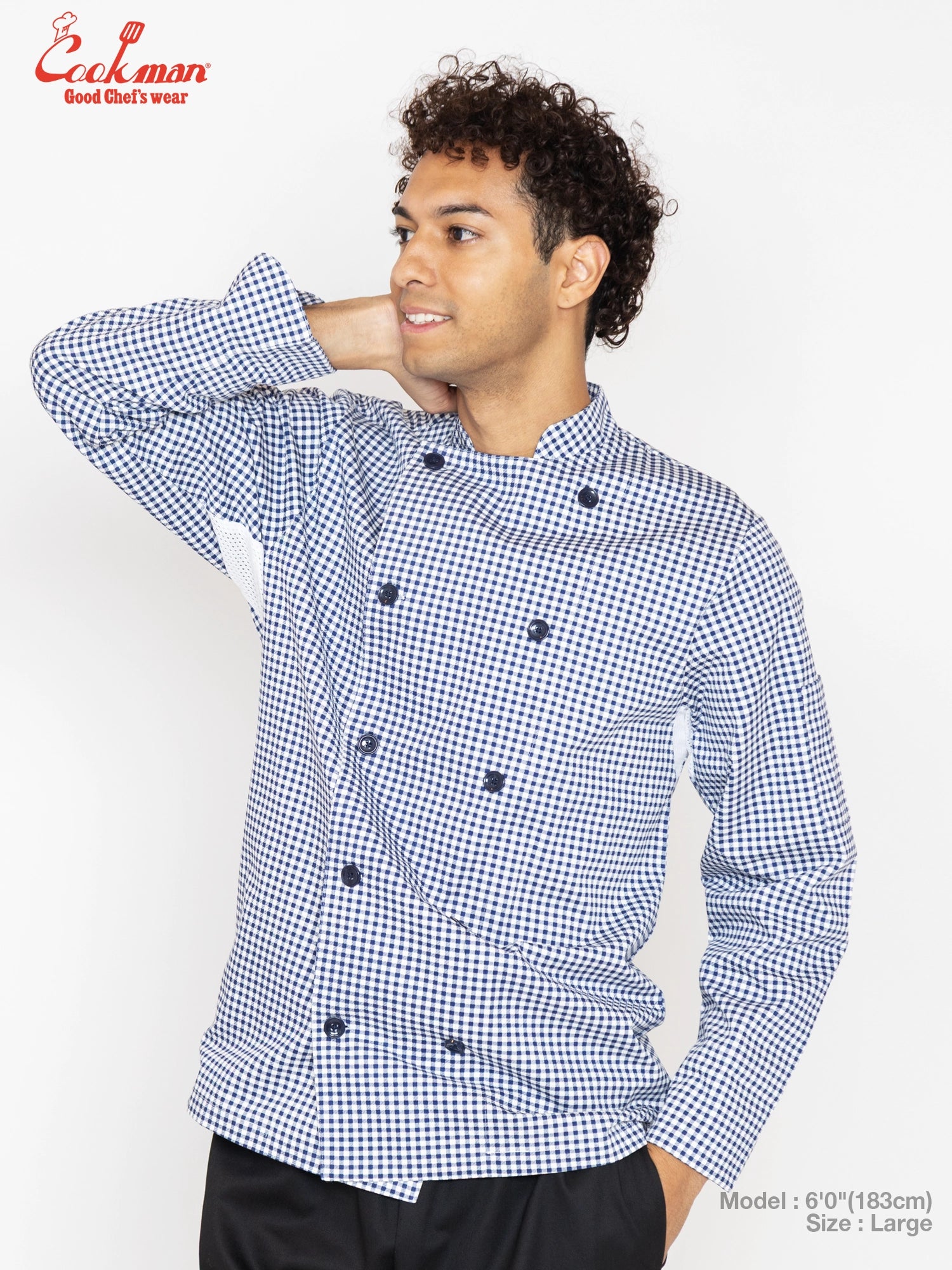 Cookman Chef Coat Long Sleeve Vented - Gingham : Navy