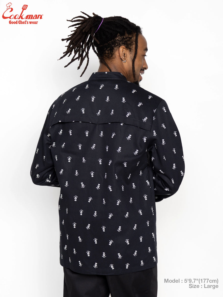 Chef Coat Long Sleeve Vented - Skull  : Black