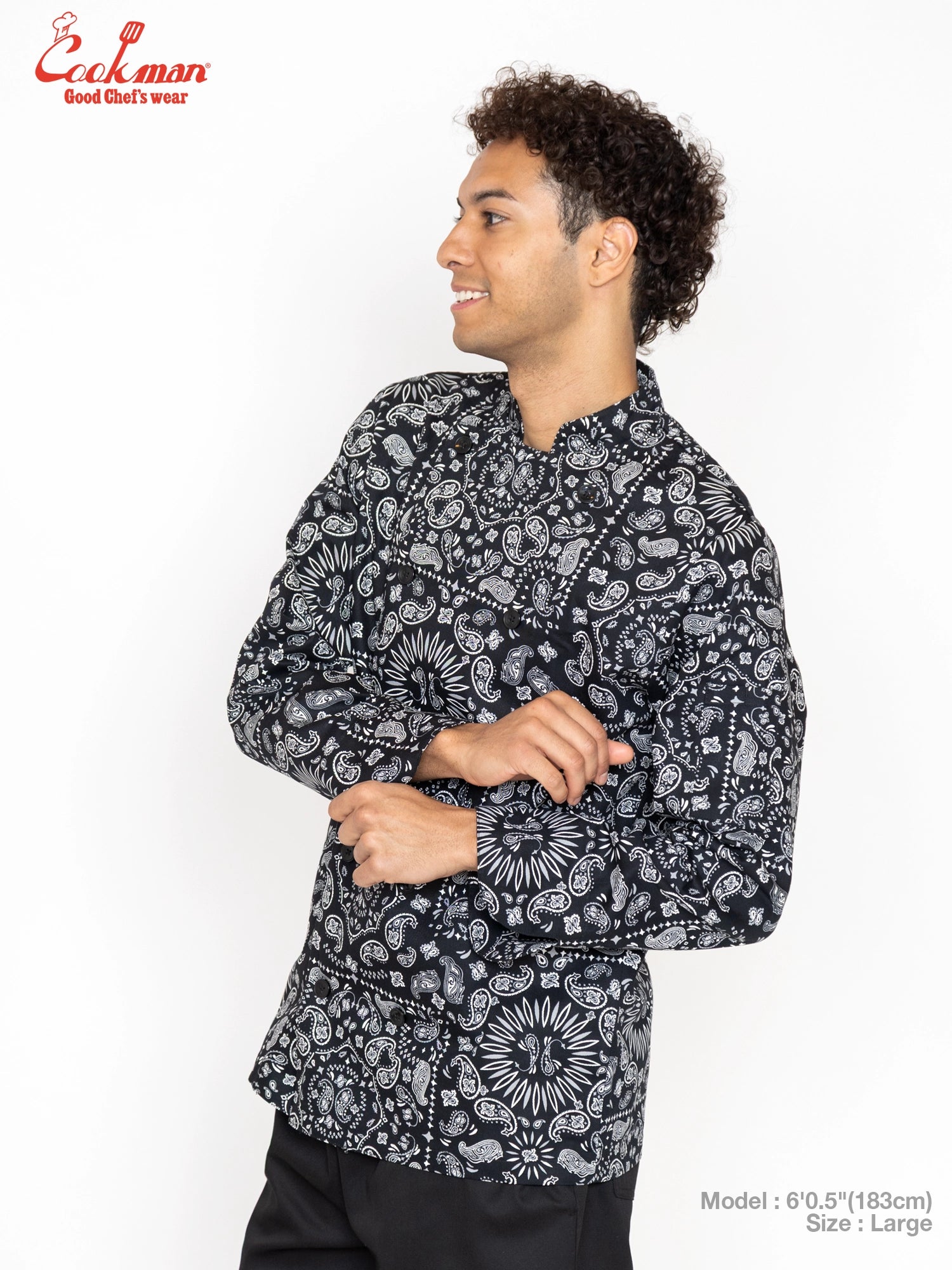 Cookman Chef Coat Long Sleeve Vented - Paisley : Black