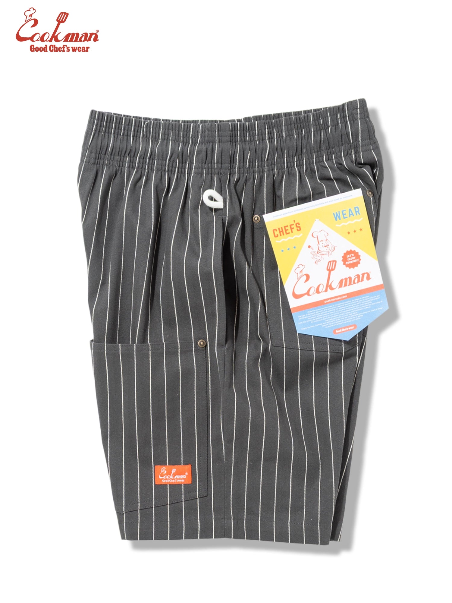Chef Short Pants Front Pocket Herringbone - Stripe : Charcoal