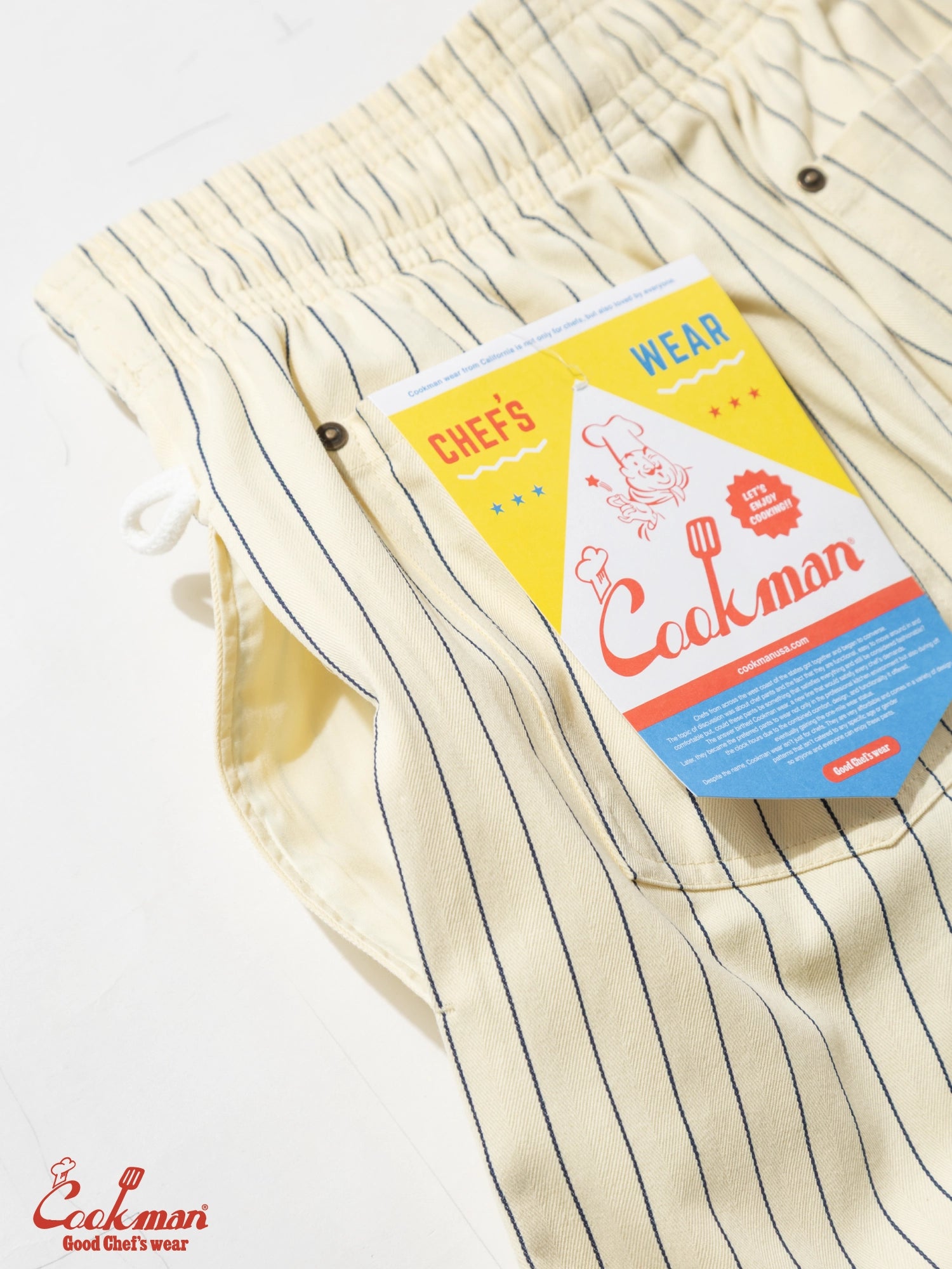 Chef Short Pants Front Pocket Herringbone - Stripe : Cream