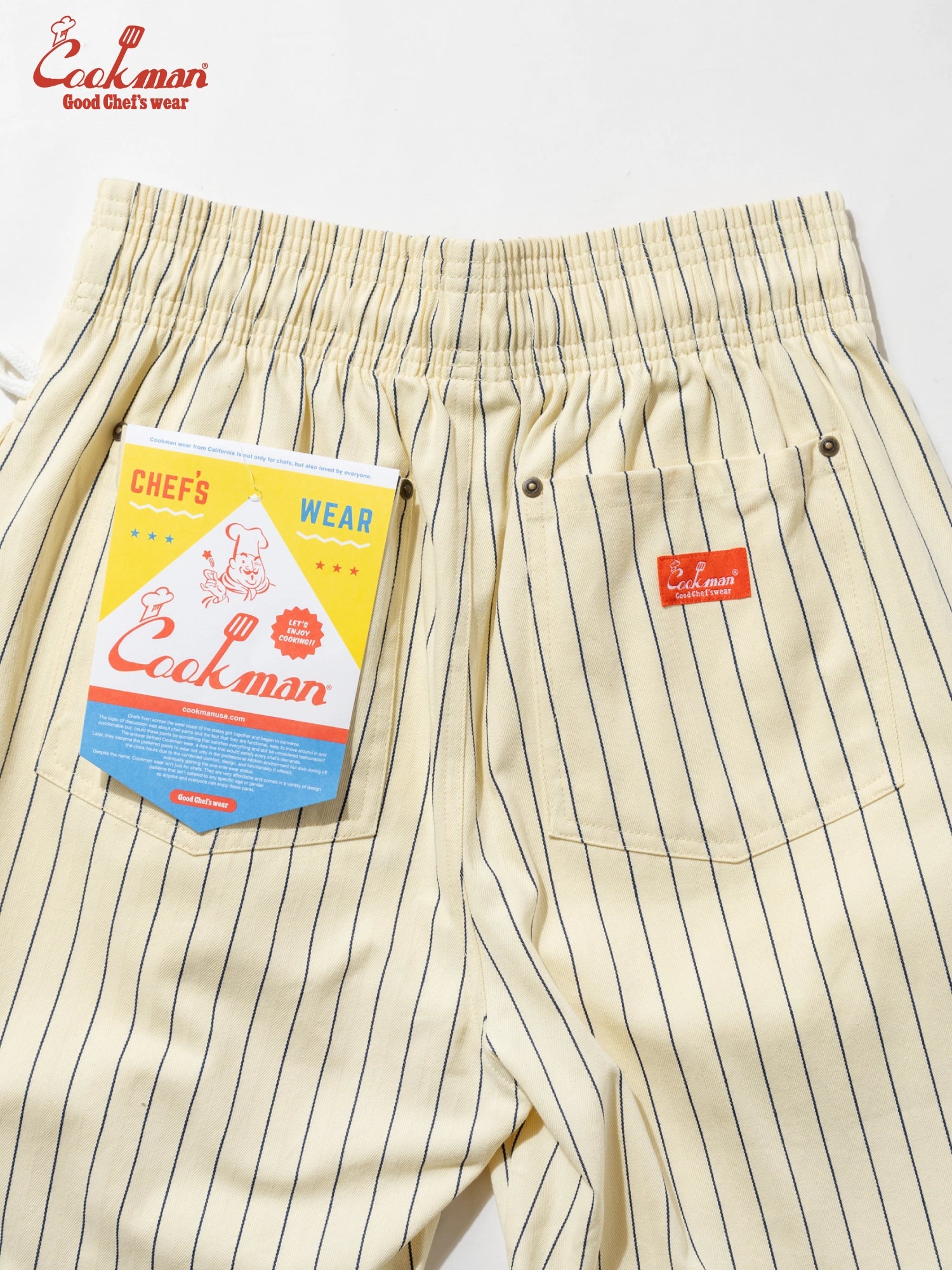 Chef Short Pants Front Pocket Herringbone - Stripe : Cream
