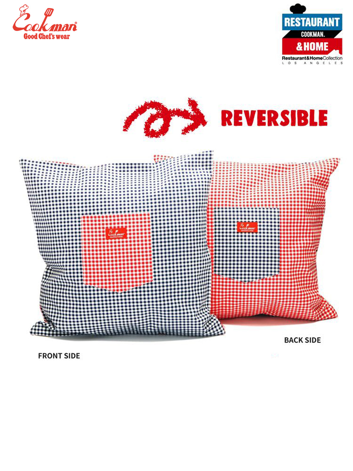 Pocket Cushion Cover (Reversible)  - Gingham : Red & Navy
