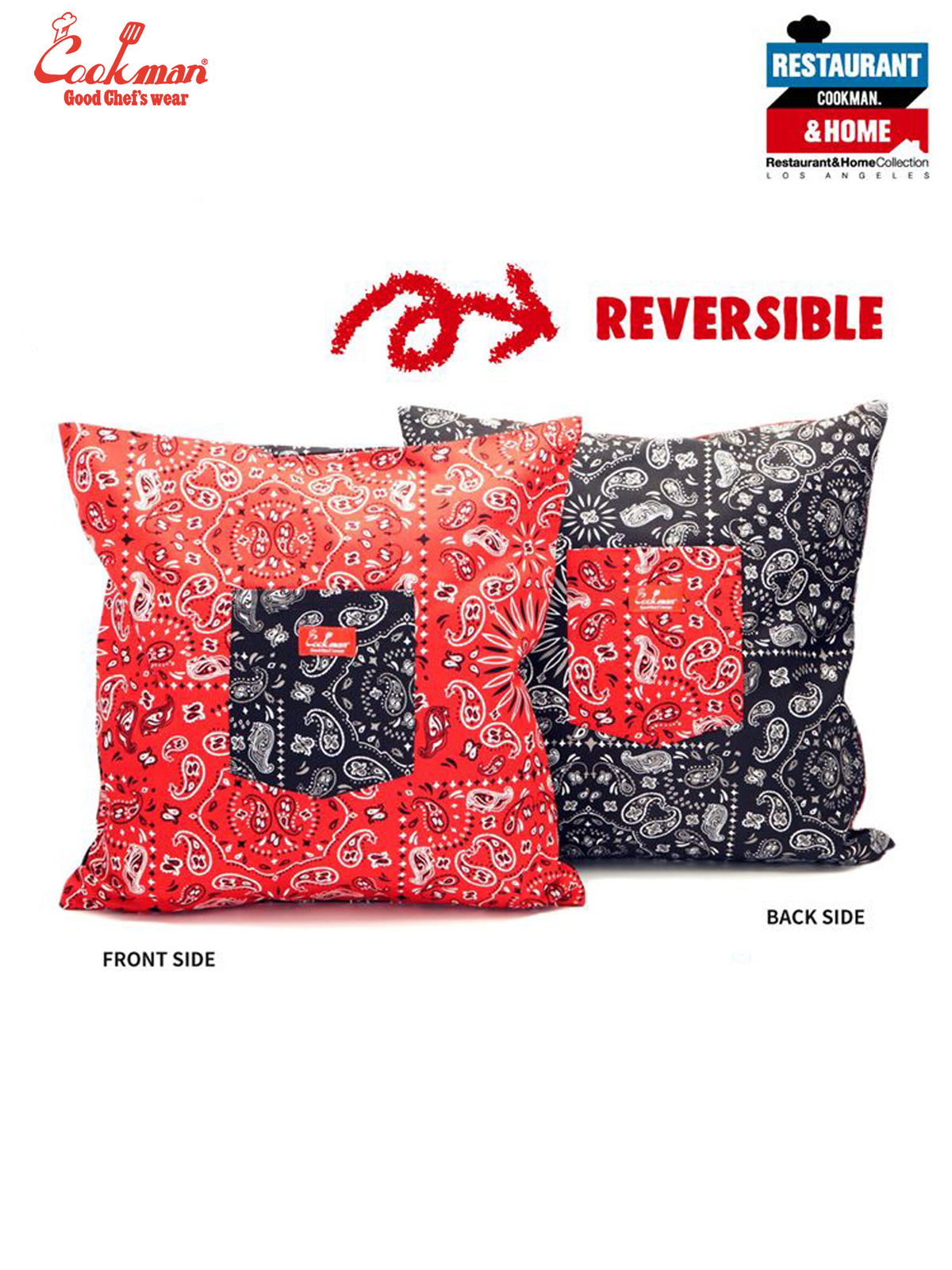 Pocket Cushion Cover (Reversible) - Paisley : Red & Black