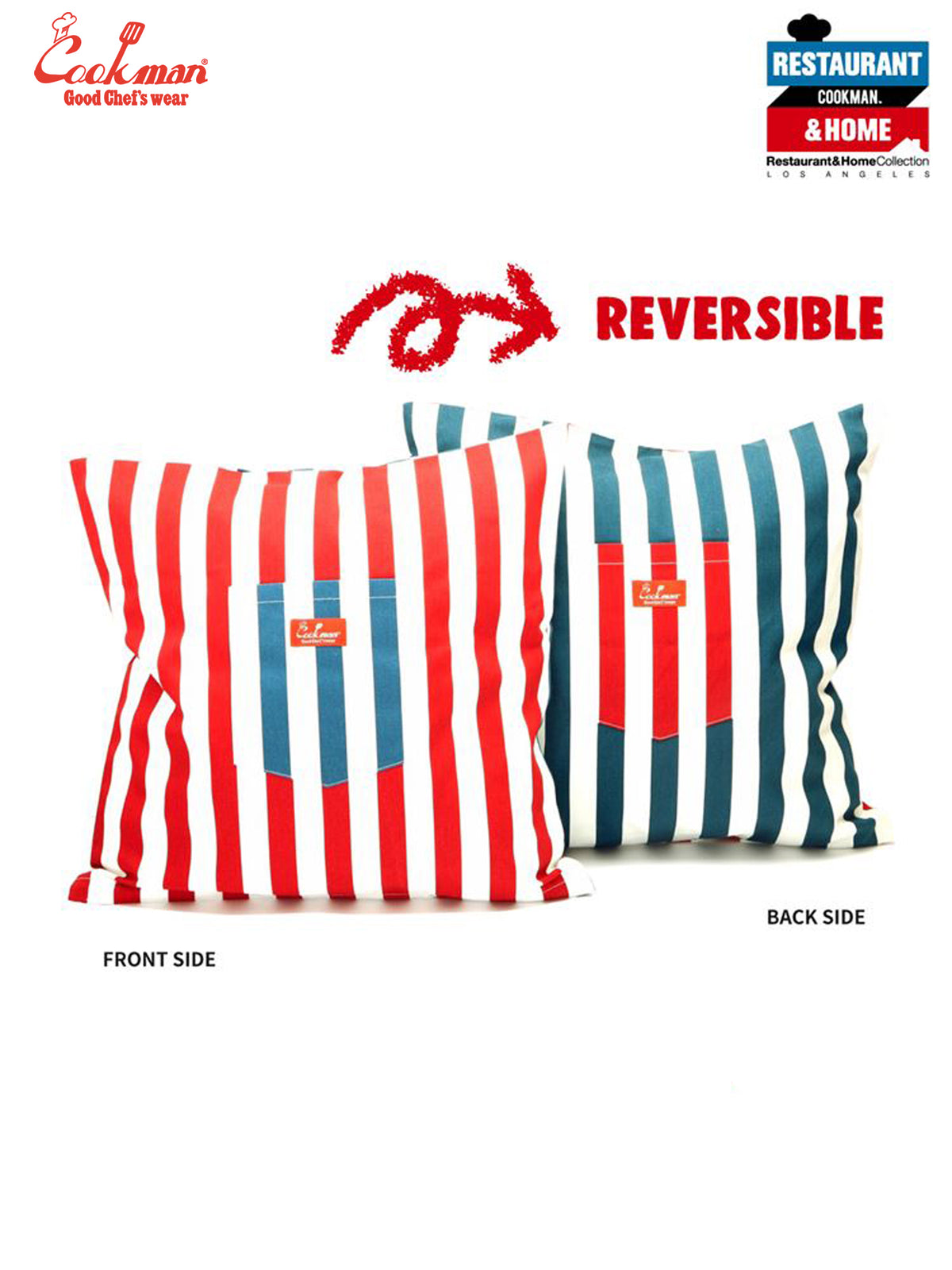Pocket Cushion Cover (Reversible) - Wide Stripe : Navy & Red