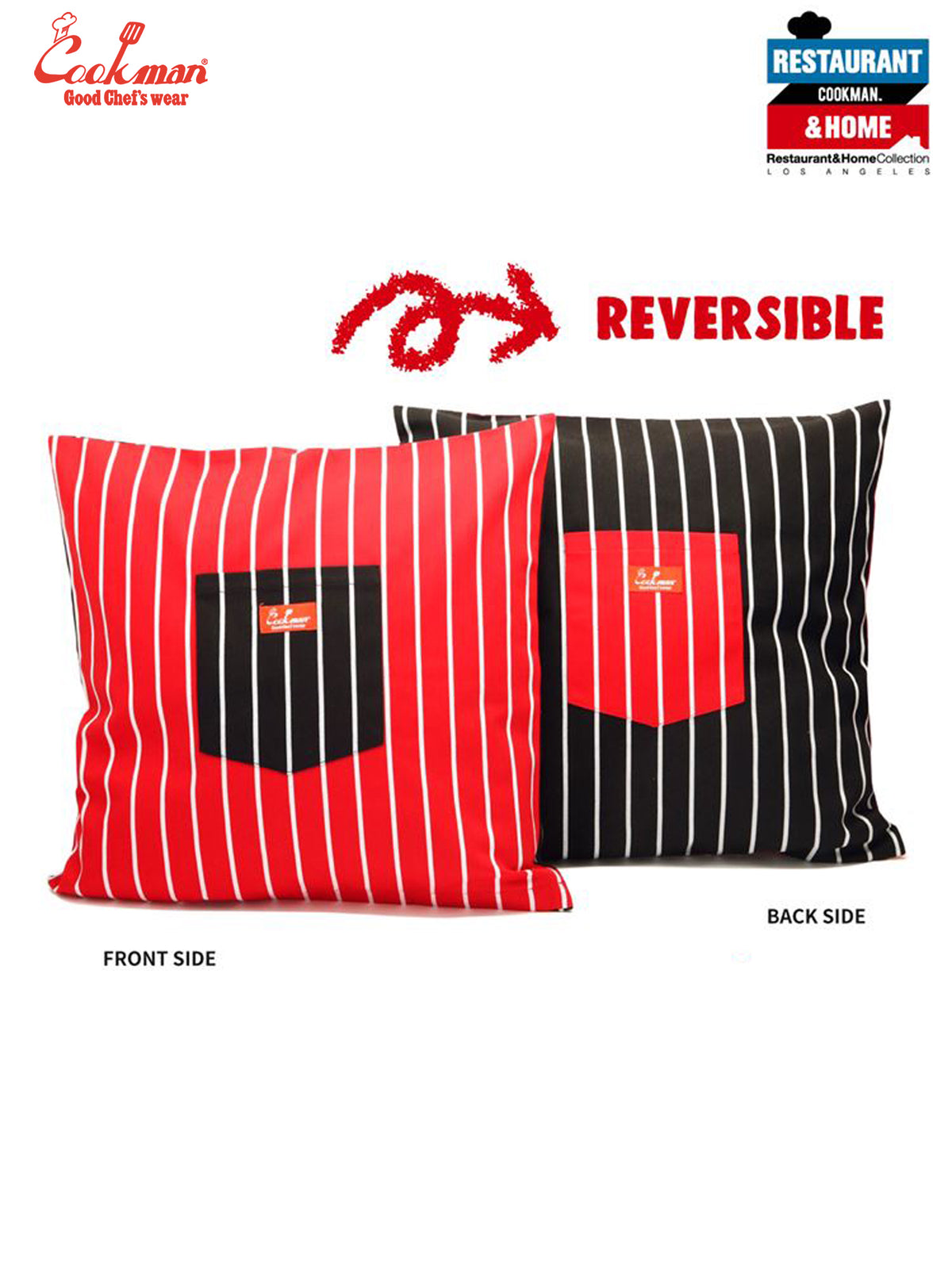 Pocket Cushion Cover (Reversible) - Stripe : Black & Red