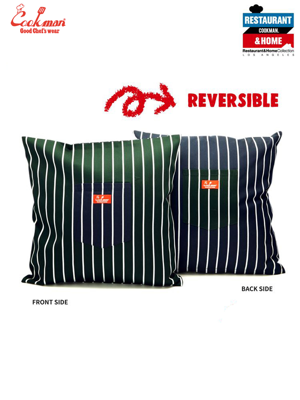 Pocket Cushion Cover (Reversible) - Stripe : D/Green & Navy