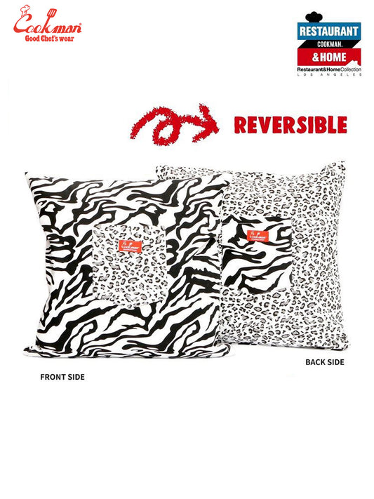 Pocket Cushion Cover (Reversible) - Snow Leopard & Zebra