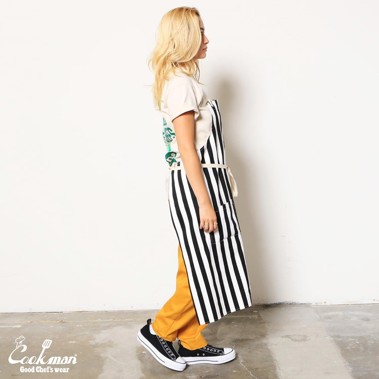 Cookman Long Apron - Wide stripe : Black