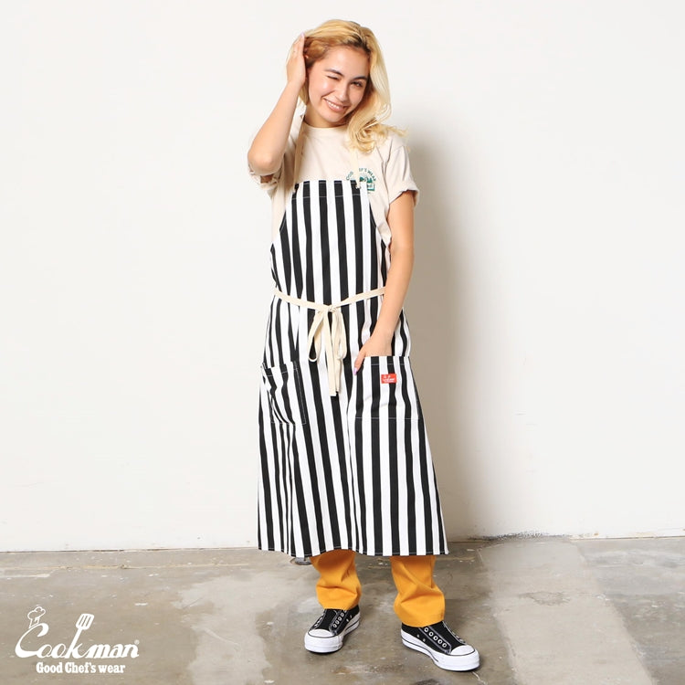 Cookman Long Apron - Wide stripe : Black