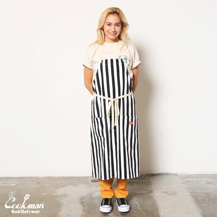 Cookman Long Apron - Wide stripe : Black