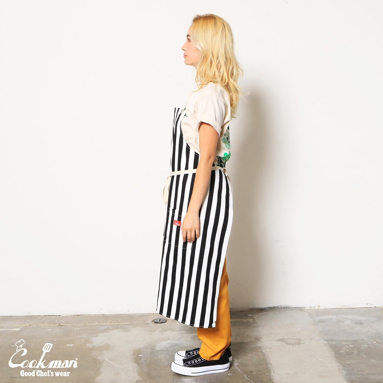 Cookman Long Apron - Wide stripe : Black