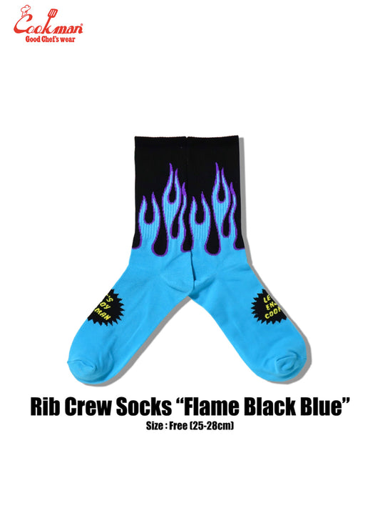 Rib Crew Socks -  Flame : Black Blue