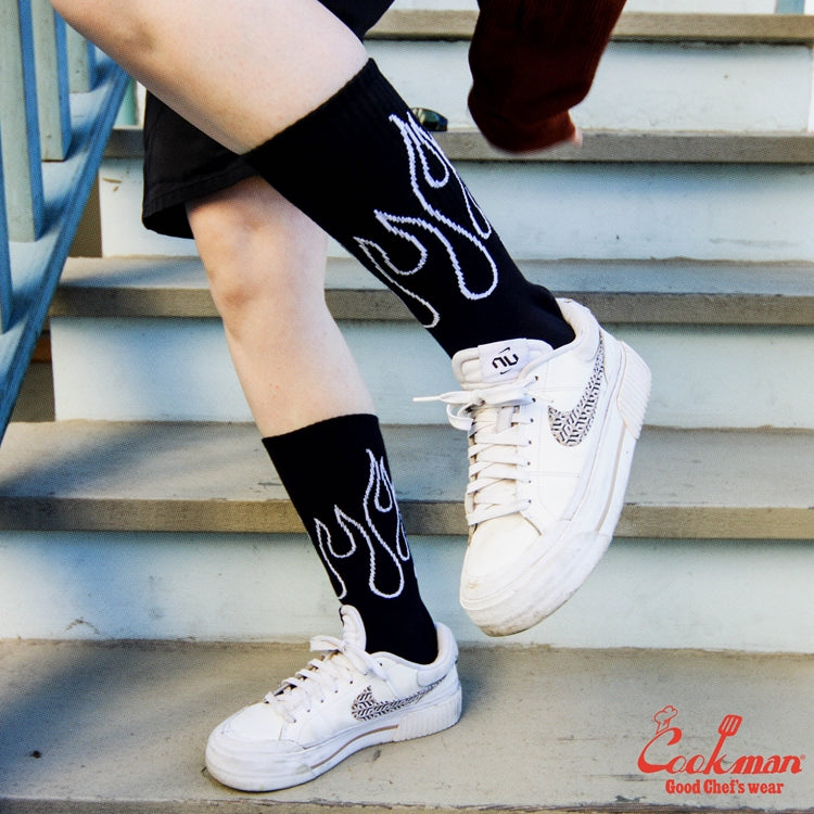Cookman Rib Crew Socks -  Flame : Black Black