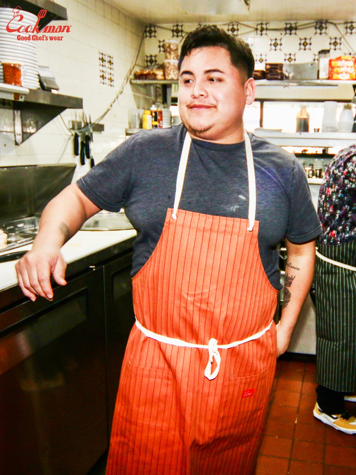 Long Apron - Herringbone Stripe : Brick