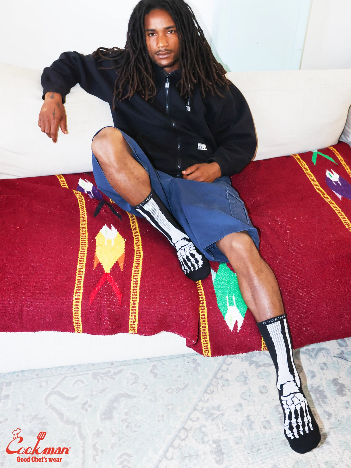 Rib Crew Socks -  Bone Black