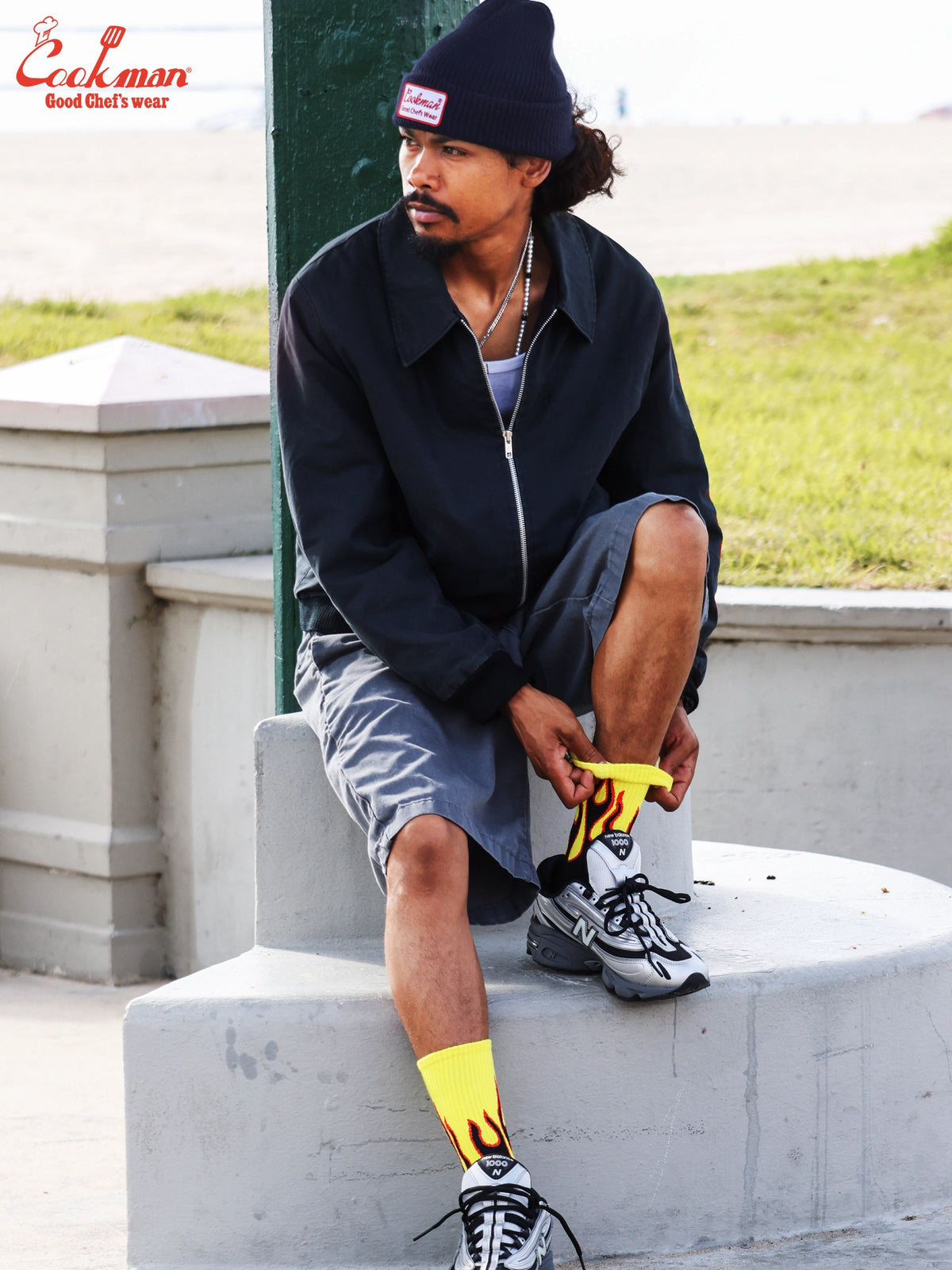 Rib Crew Socks -  Flame Black Yellow