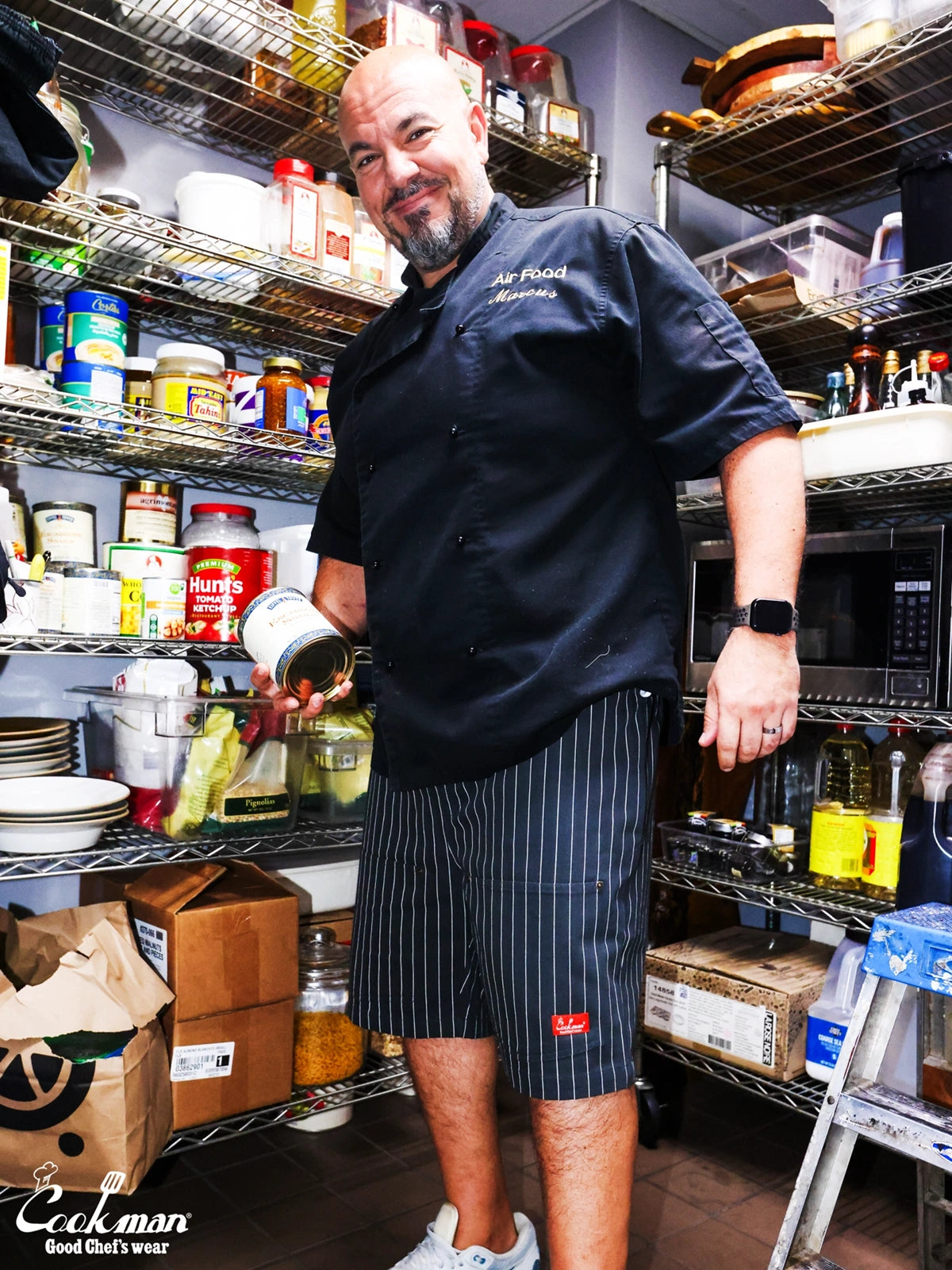 Chef Short Pants Front Pocket Herringbone - Stripe : Charcoal