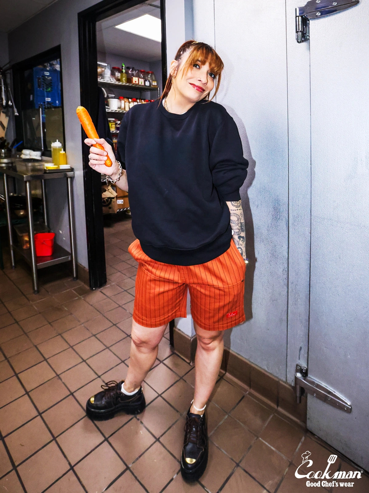Chef Short Pants Front Pocket Herringbone - Stripe : Brick