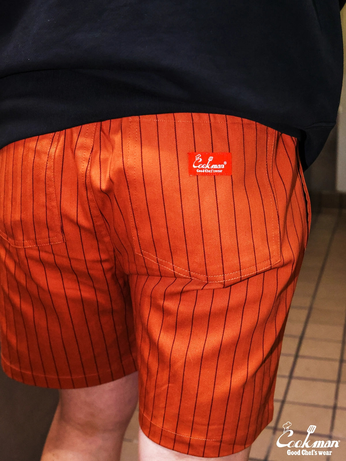 Chef Short Pants Front Pocket Herringbone - Stripe : Brick