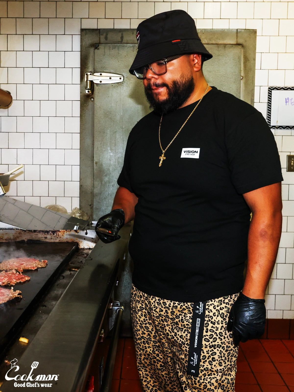 Chef Pants Semiwide Black Belt  - Vision Leopard : Beige