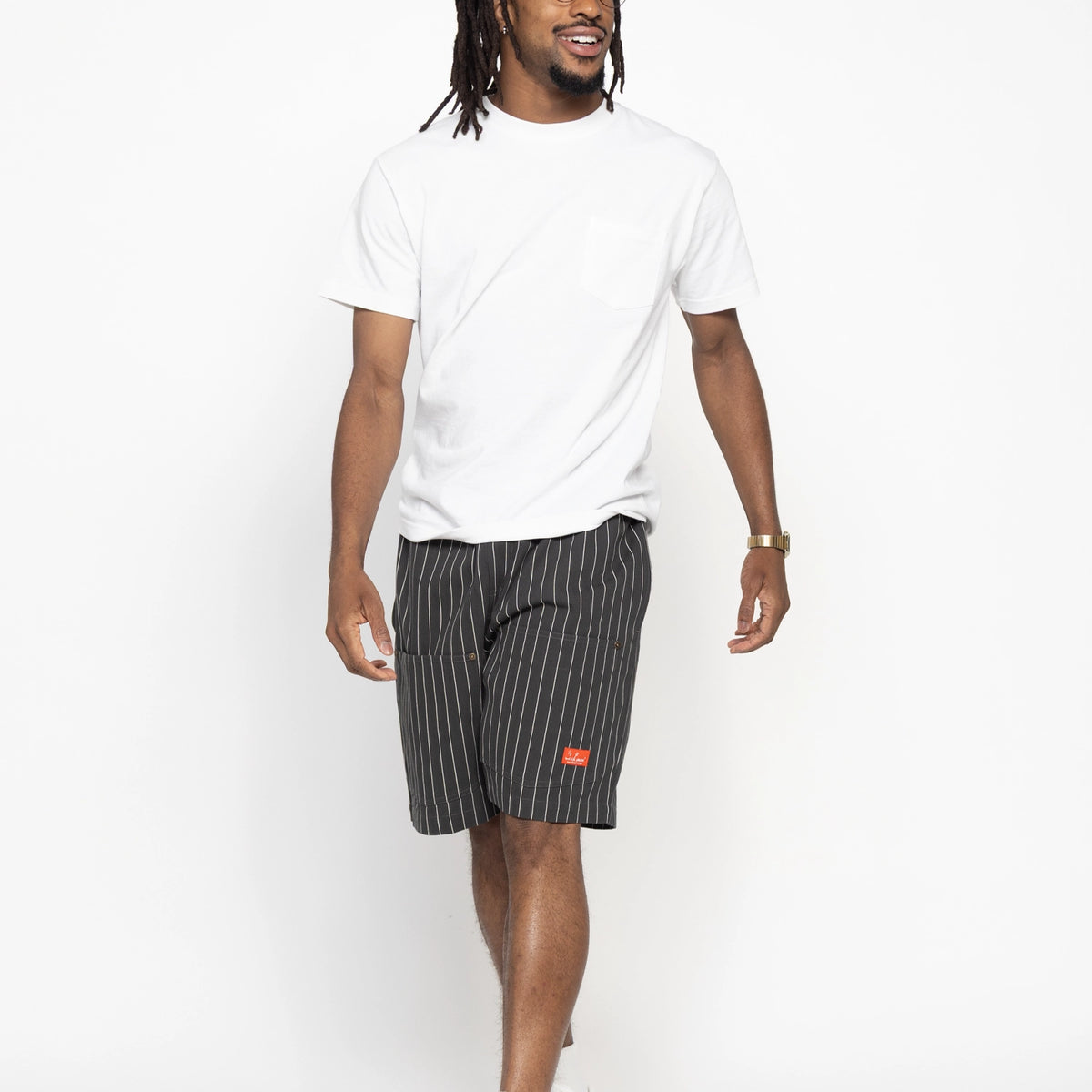 Chef Short Pants Front Pocket Herringbone - Stripe : Charcoal