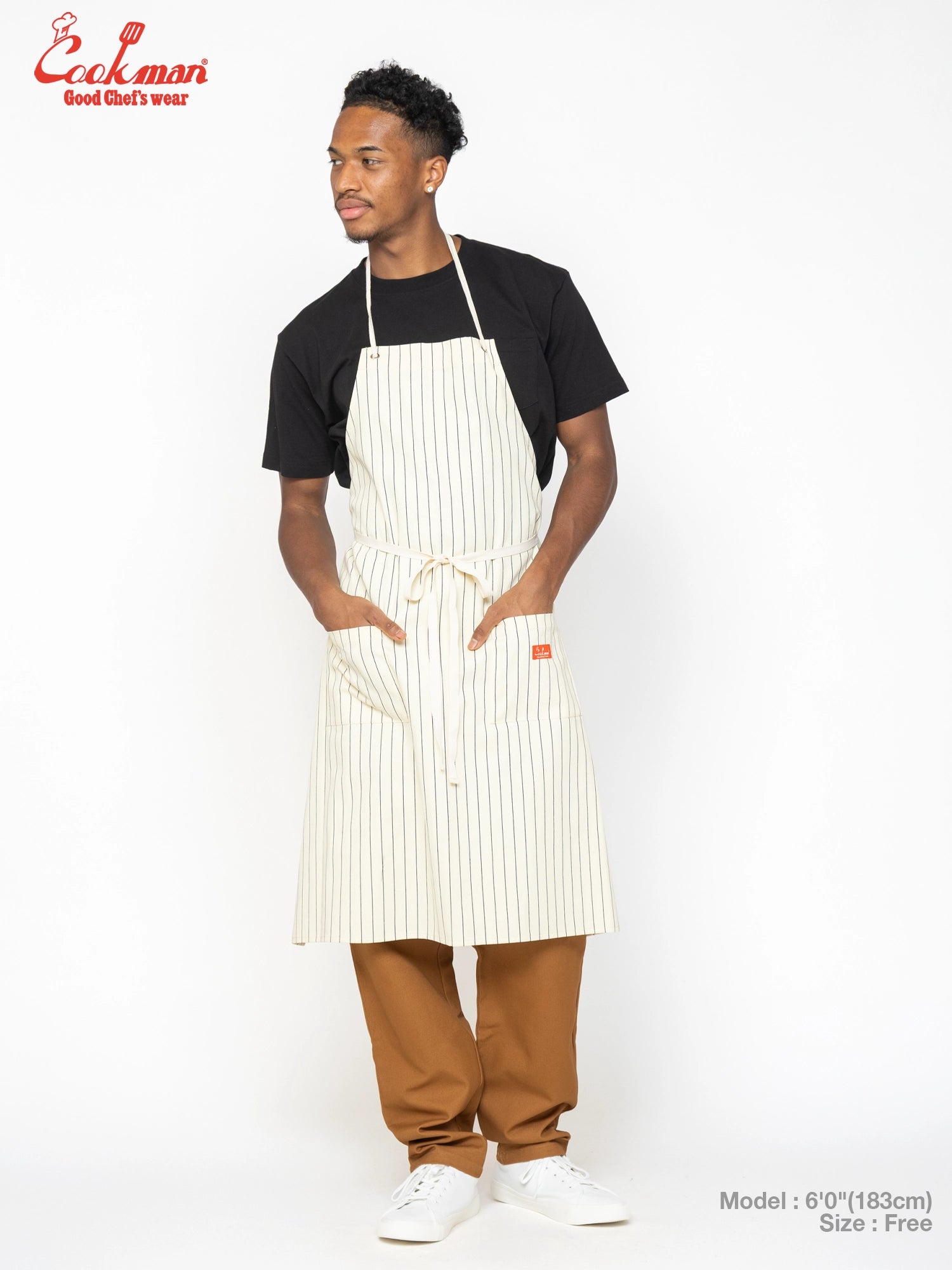 Long Apron - Herringbone Stripe : Cream
