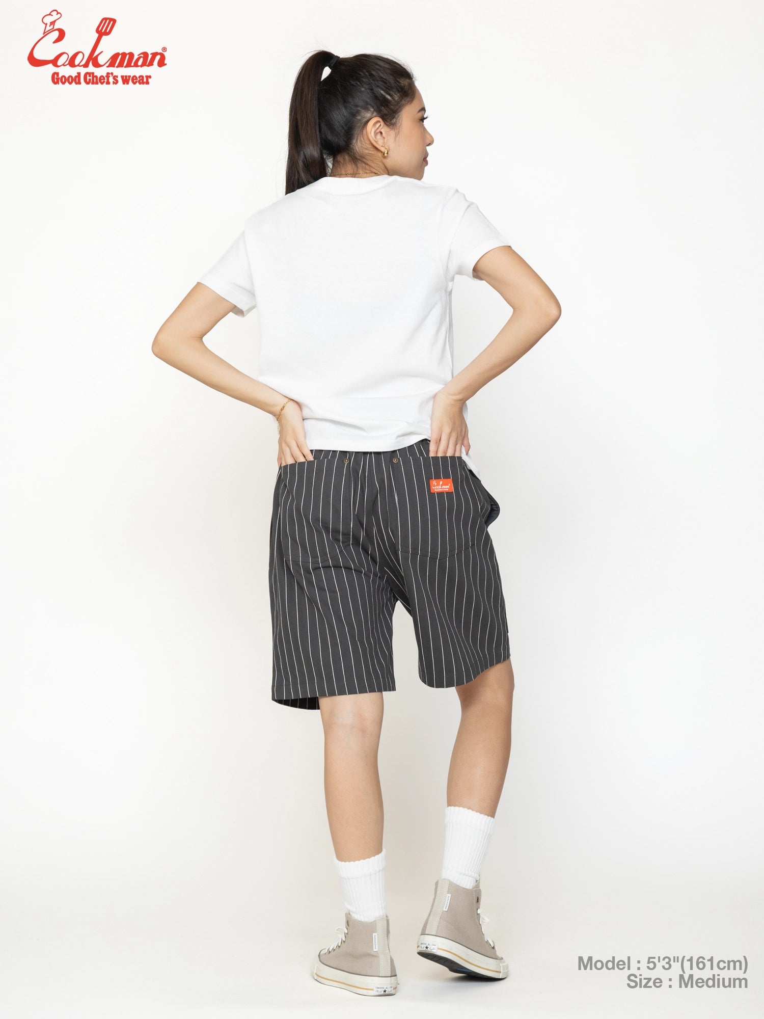 Chef Short Pants Front Pocket Herringbone - Stripe : Charcoal