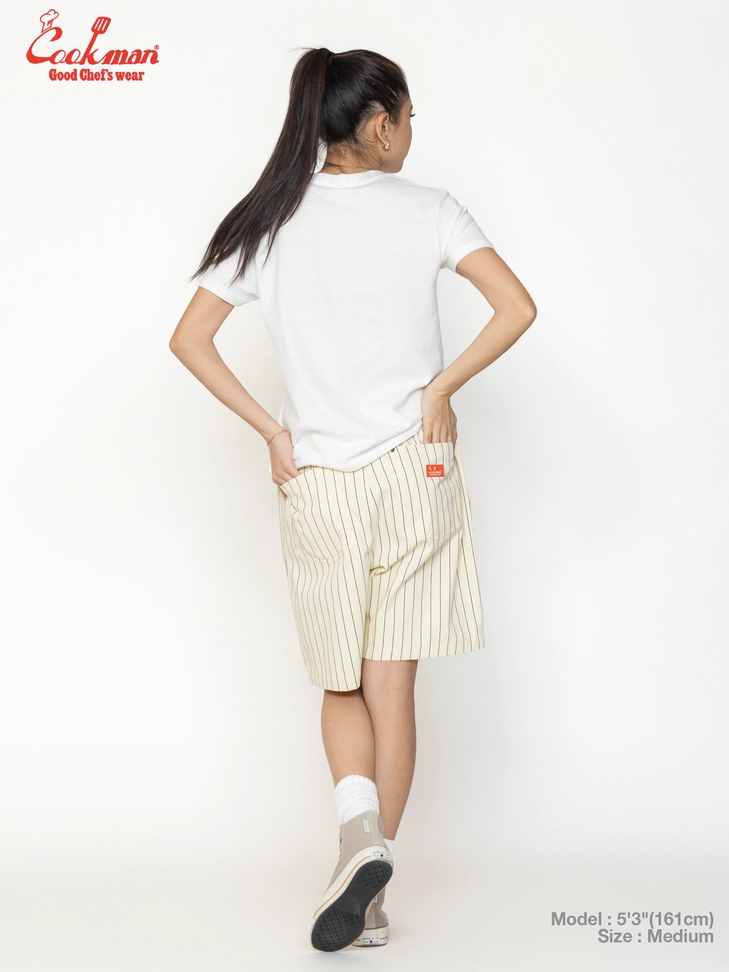 Chef Short Pants Front Pocket Herringbone - Stripe : Cream