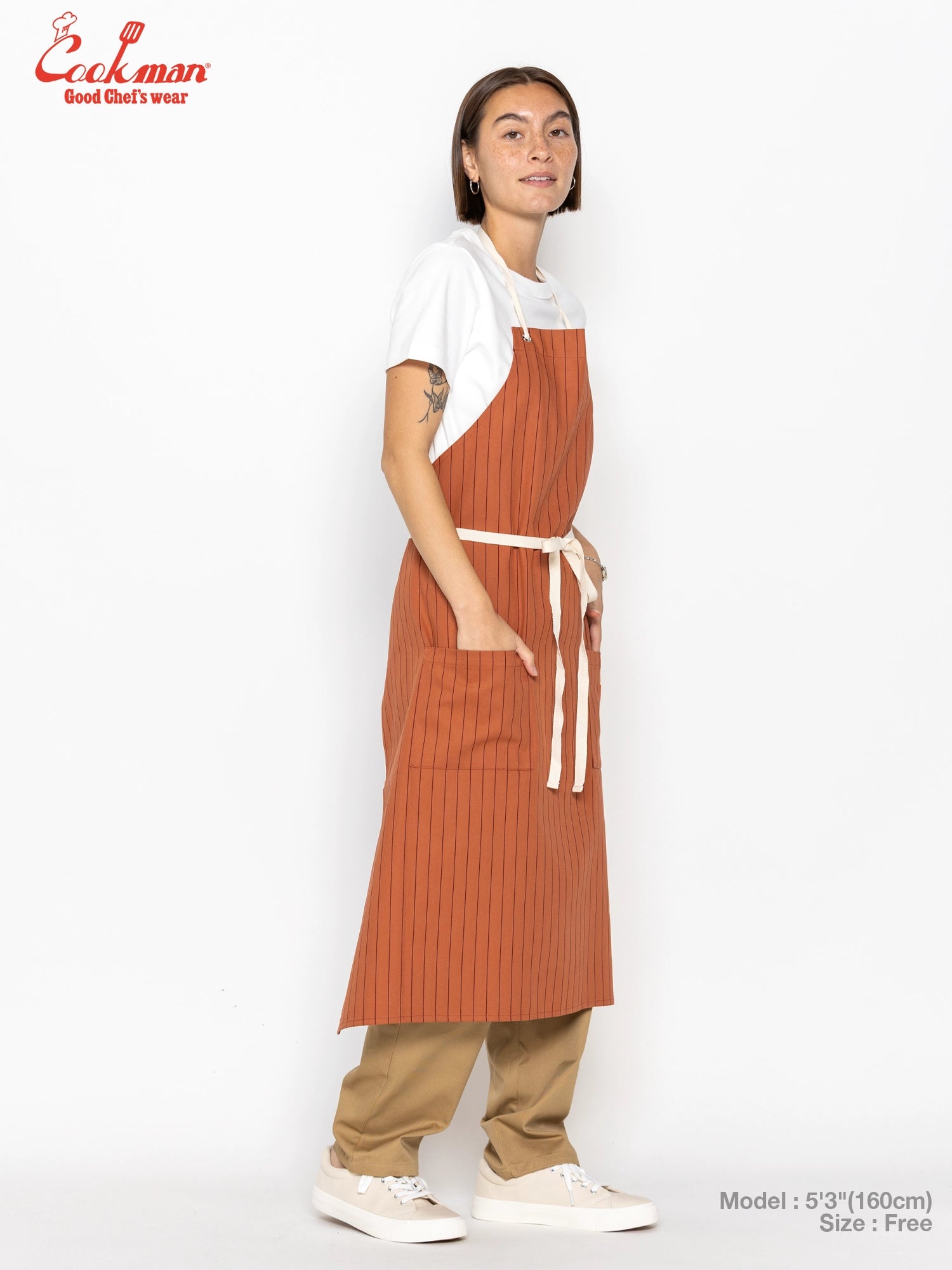 Long Apron - Herringbone Stripe : Brick