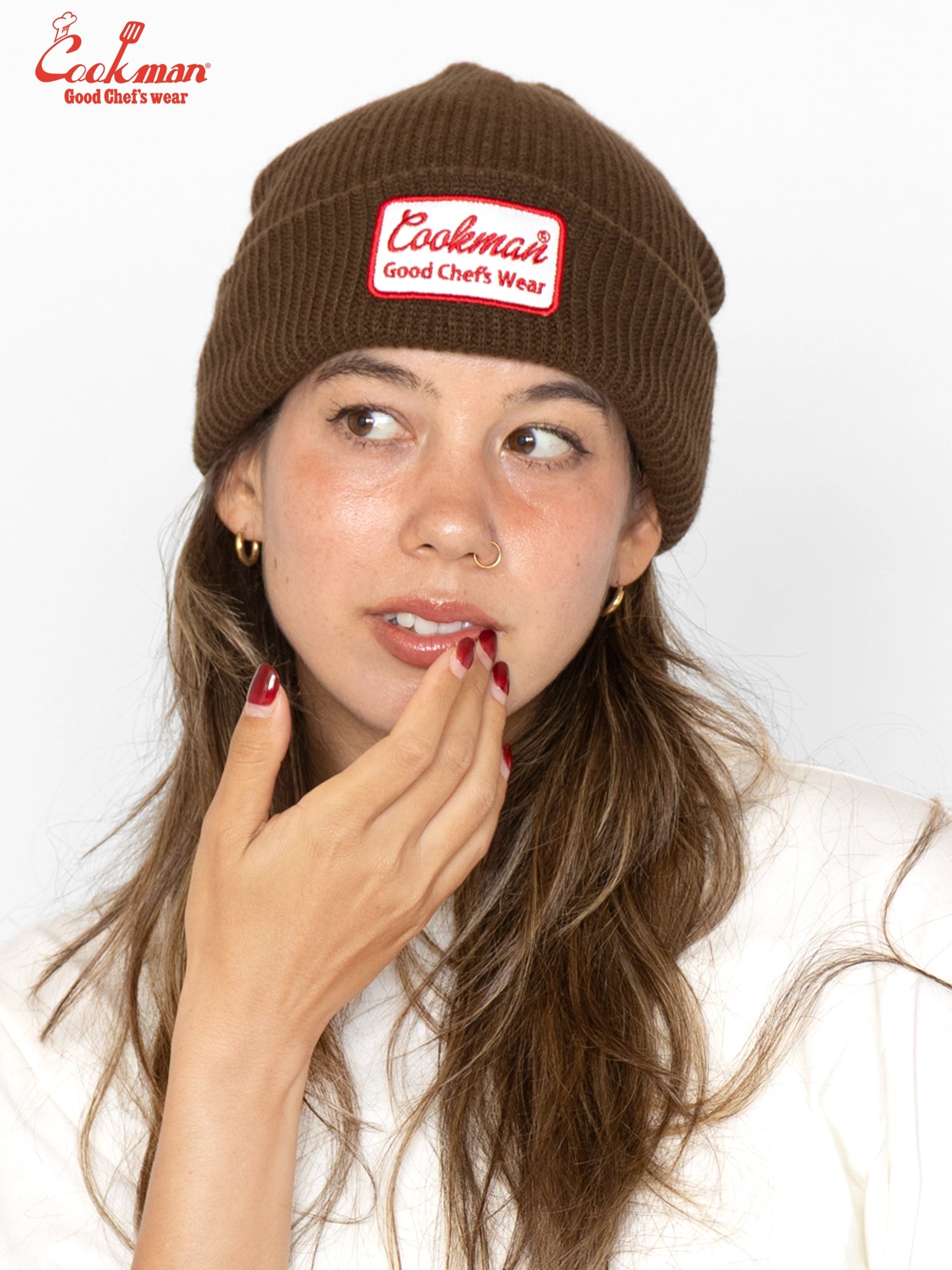 Beanie - Embroidery Patch : Dark Brown